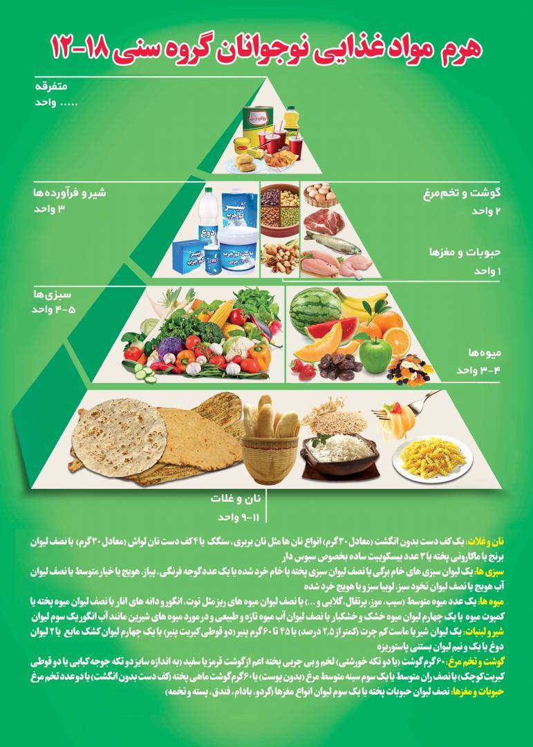 هرم مواد غذایی نوجوانان گروه سنی۱۲-۱۸ سال